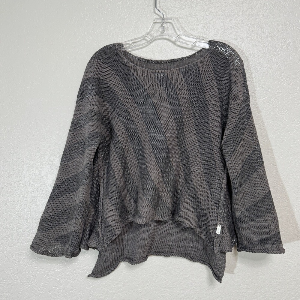 Skifo Sweater Womens S Brown Striped Open Knit High Low Pullover Boho Relaxed